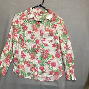 Charter Club Floral Linen Button Shirt M – Roll Tab Sleeves,